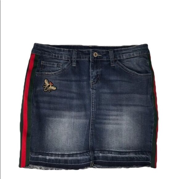 Dresses & Skirts - Denim Skirt With Stripe Ribbon & Bee Applique